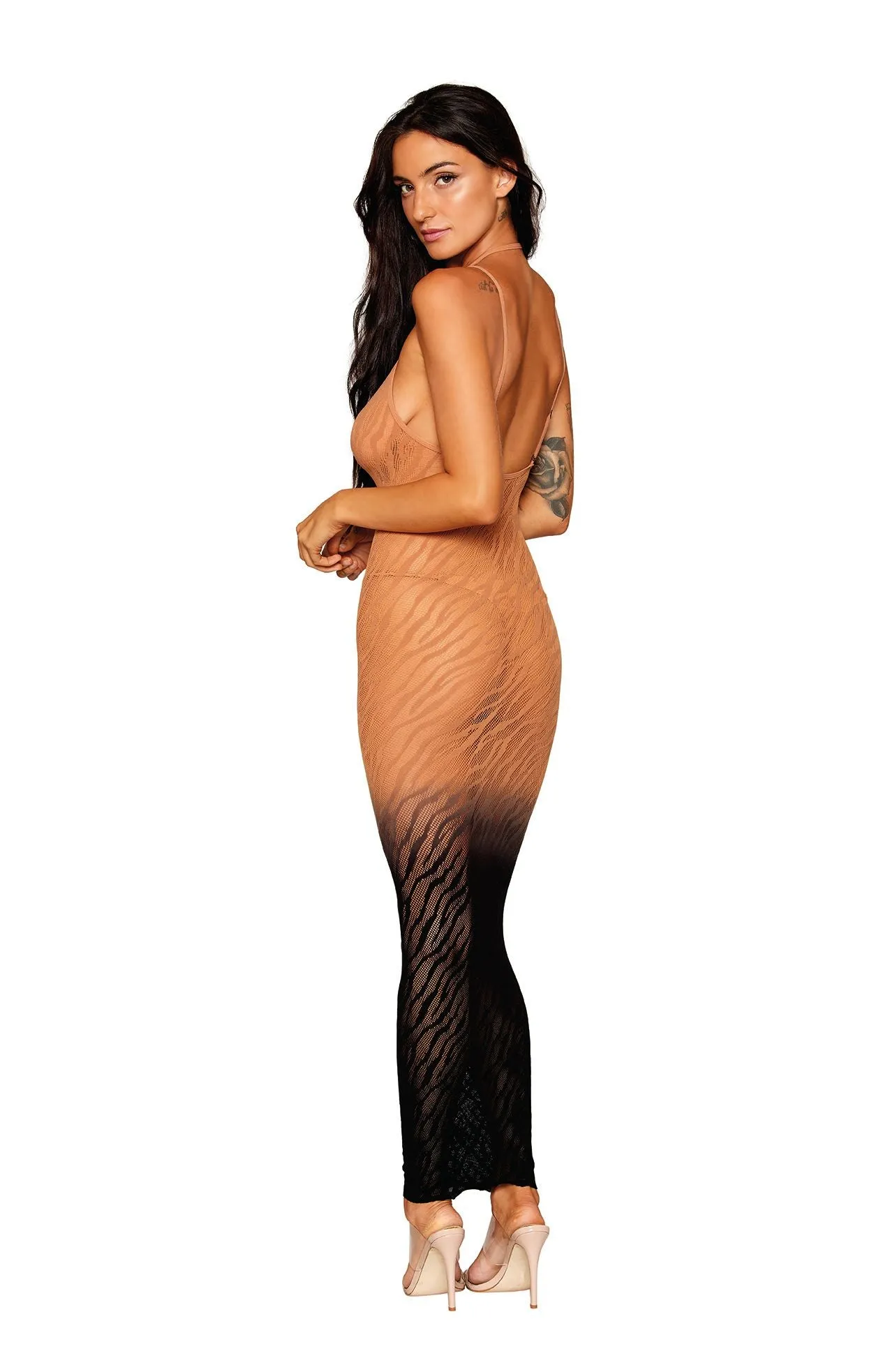 Ombre Zebra Knit Bodystocking Gown