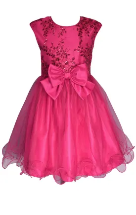 Pink Children's Dress with Sequins and Bow | Glamorous and Comfortable for Any Special Occasion