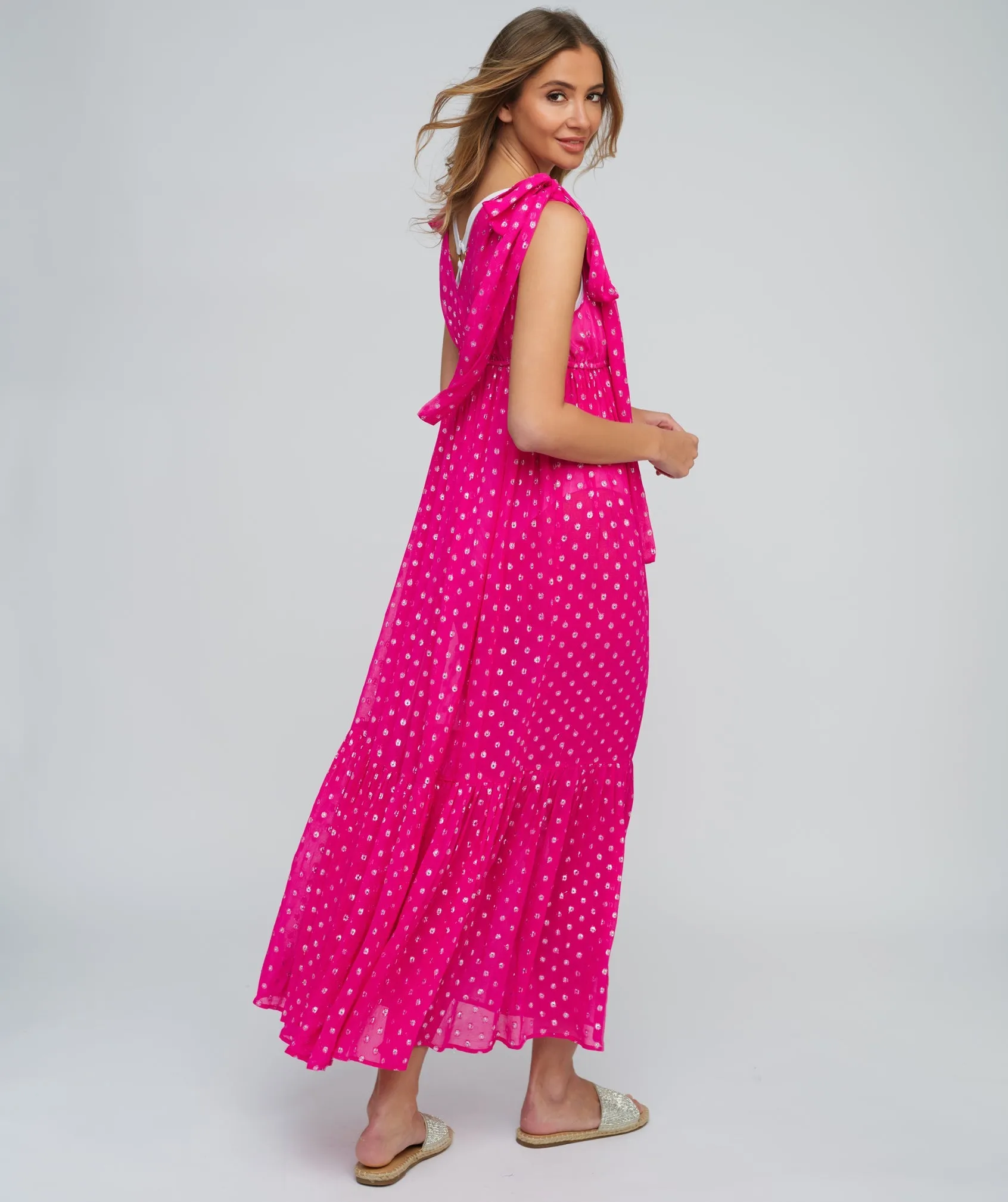 Pink Maxi Dress with Sparkling Lurex Spot Print