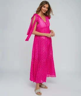 Pink Maxi Dress with Sparkling Lurex Spot Print