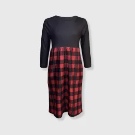 Plaid Red Black Long Sleeve Maxi Dress Kids