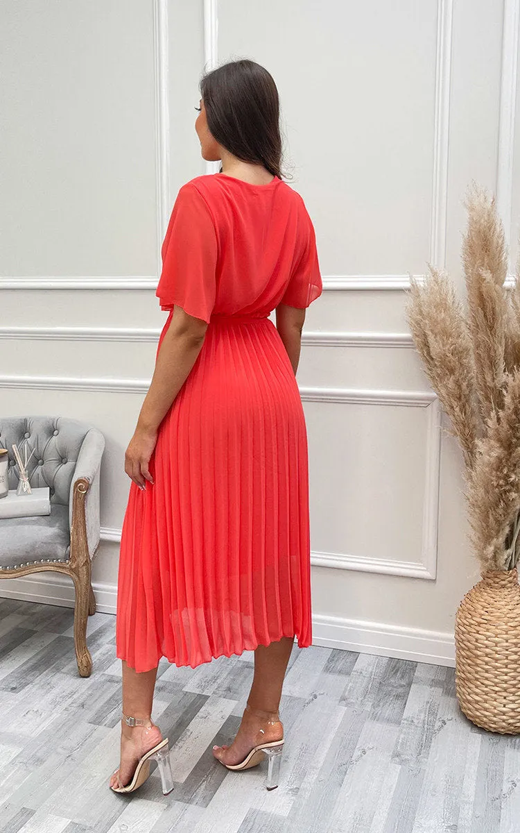 Pleated Wrap Front  Maxi Dress