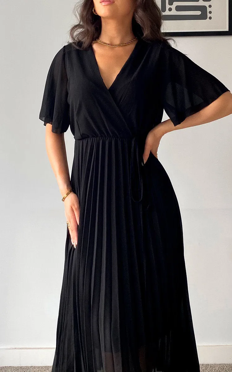 Pleated Wrap Front  Maxi Dress