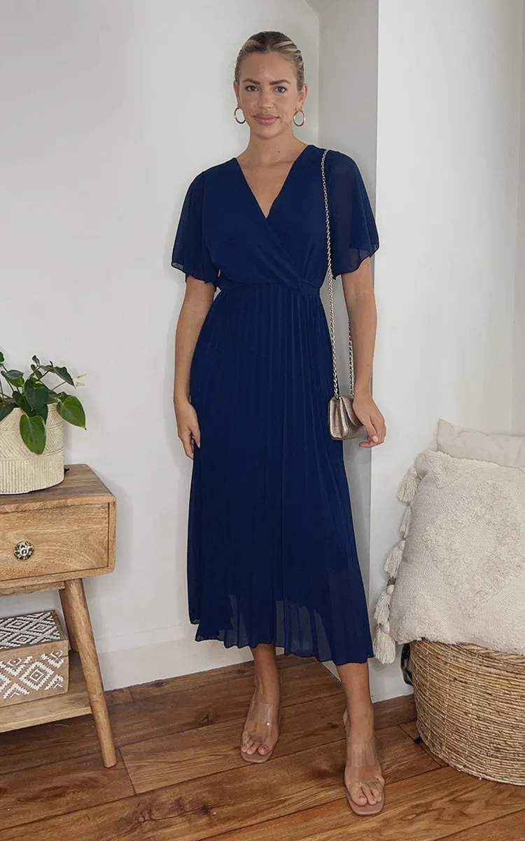 Pleated Wrap Front  Maxi Dress