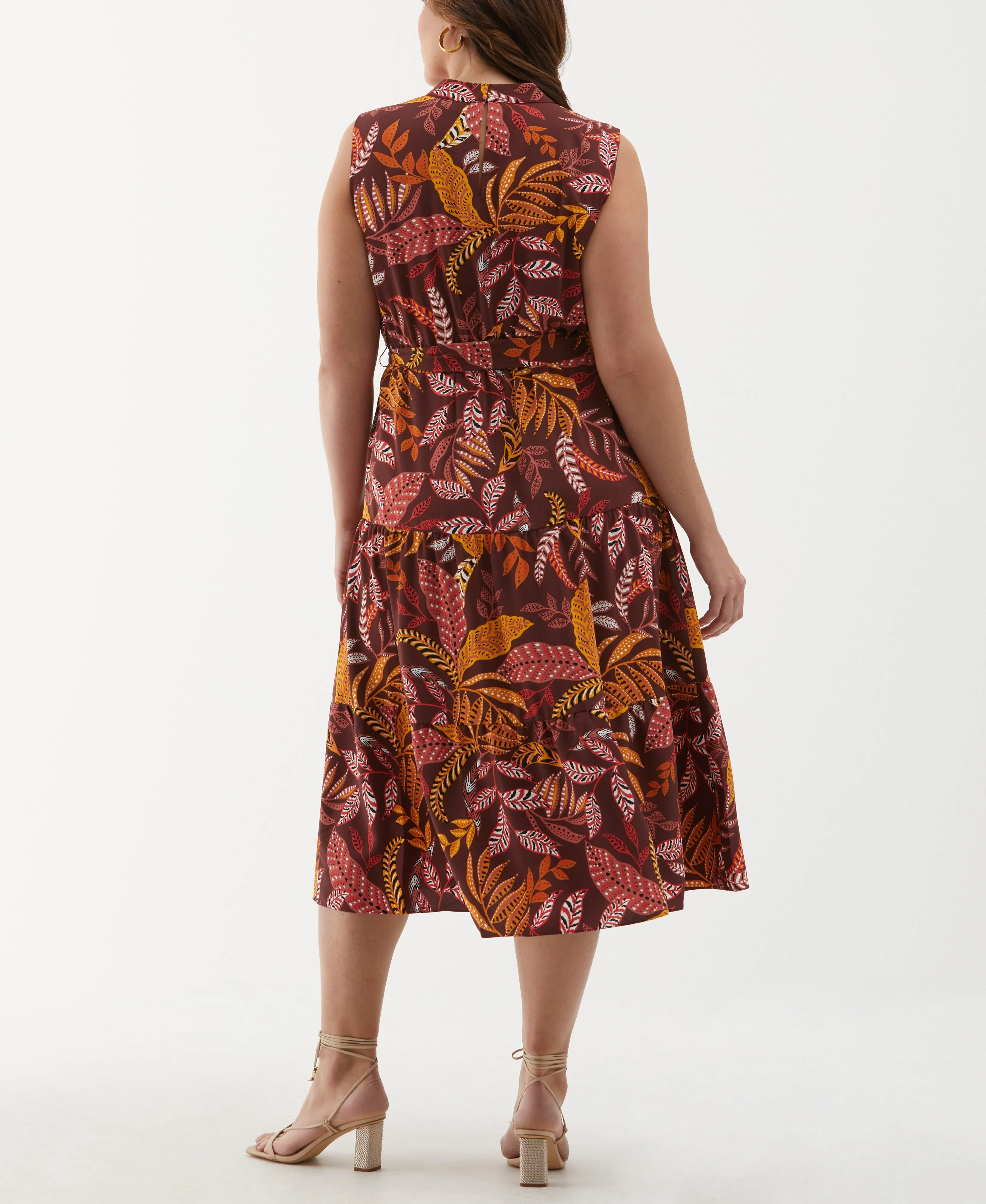 Plus Size Leaf Print Belted Dress