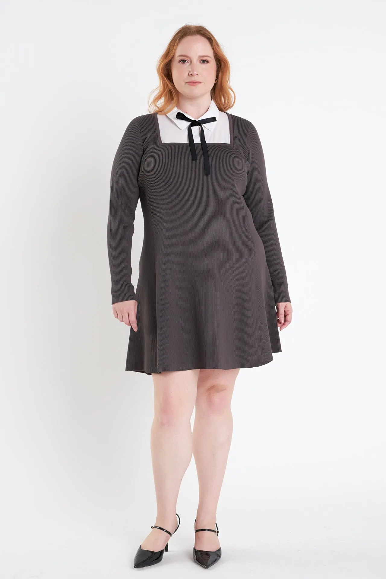 Plus Size Mixed Media Fit and Flare Sweater Dress