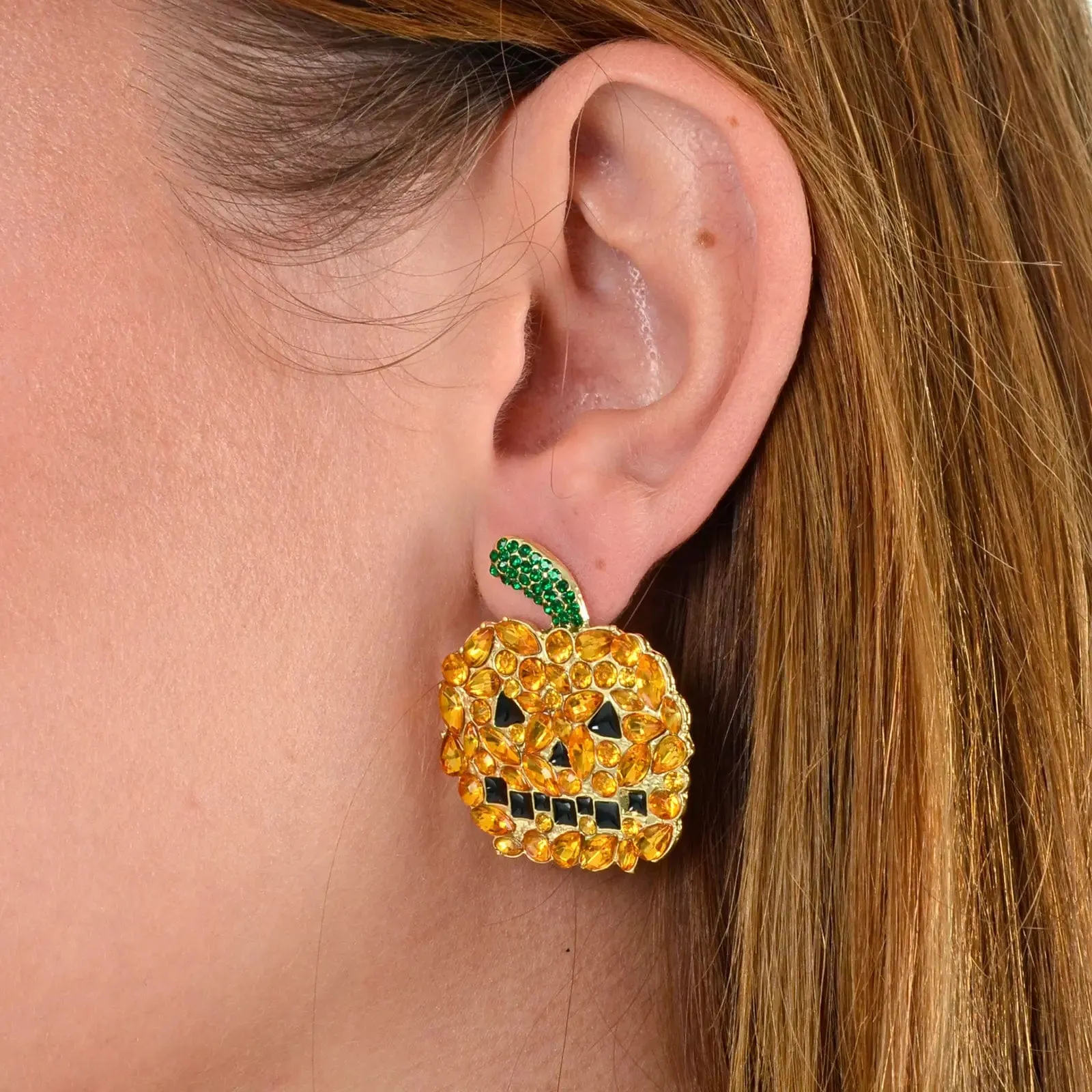 Pumpkin Stud Earrings Orange Gemstones Halloween Jewellery