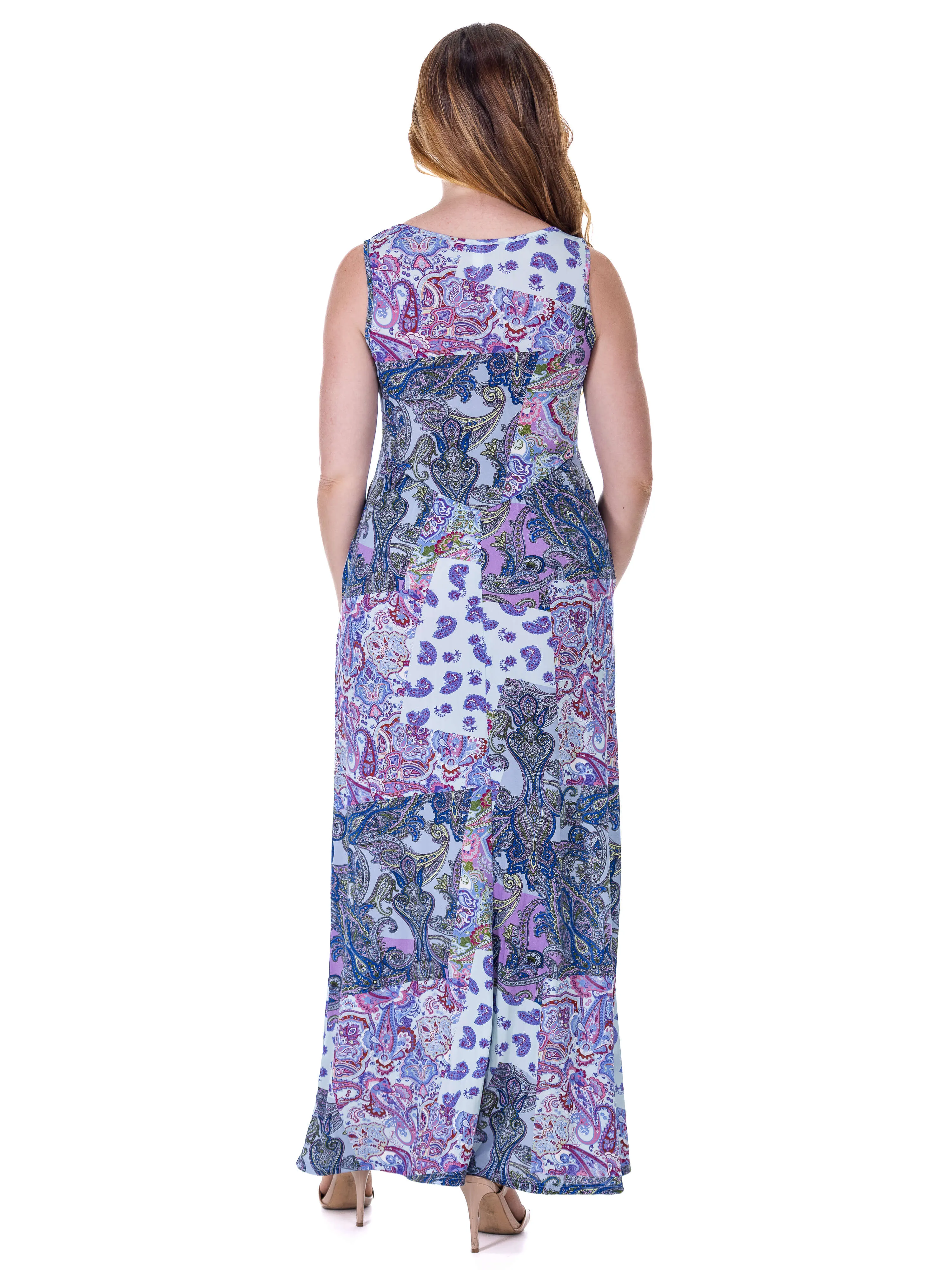 Purple Paisley Sleeveless V Neck Maxi Dress With Pockets