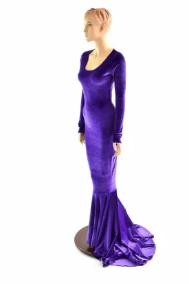 Purple Velvet Puddle Train Gown