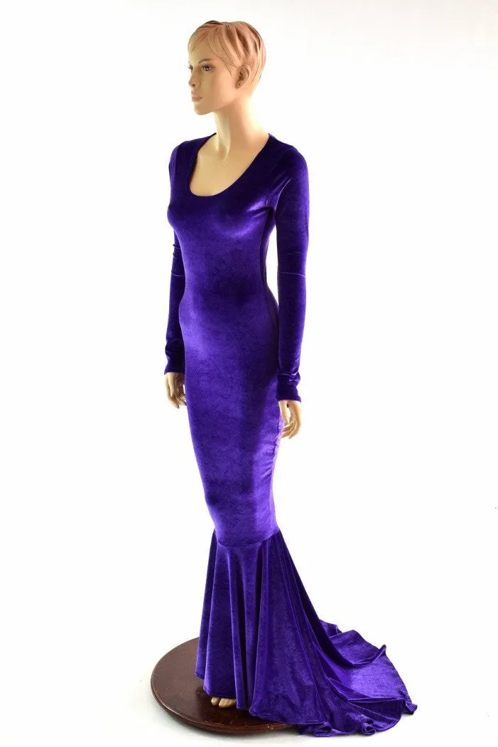 Purple Velvet Puddle Train Gown