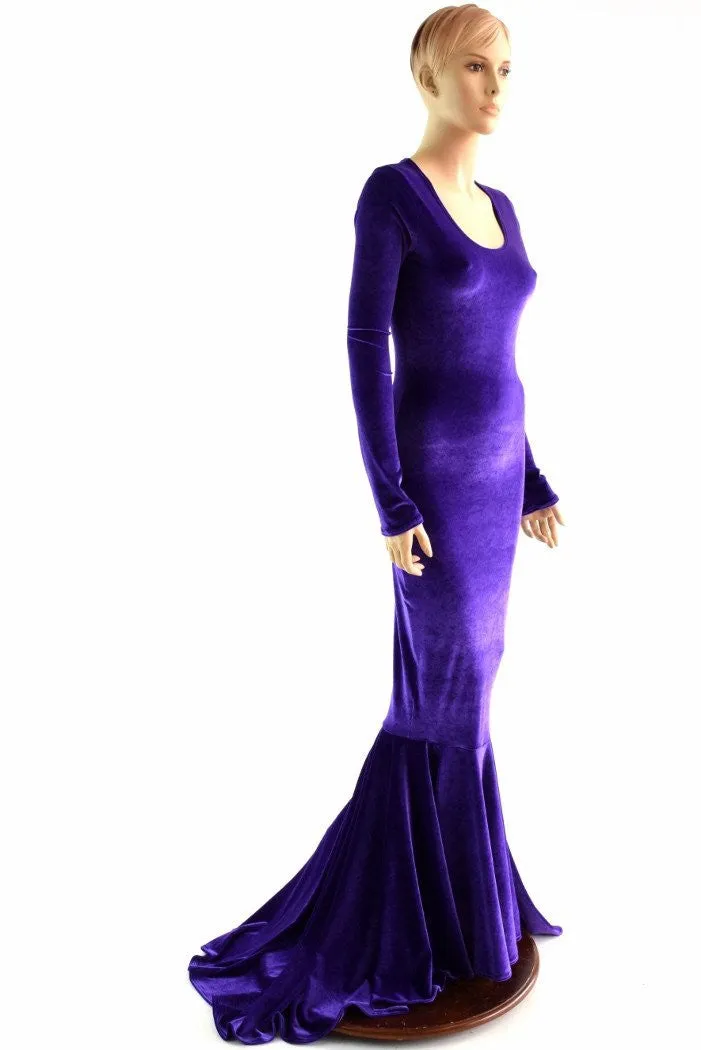 Purple Velvet Puddle Train Gown