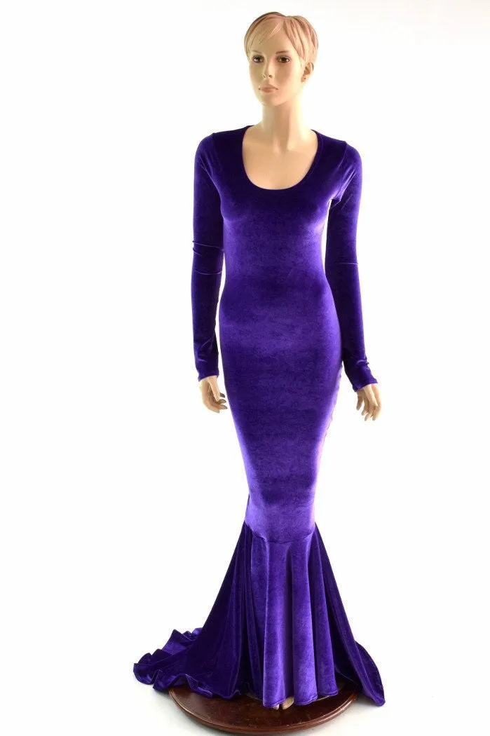 Purple Velvet Puddle Train Gown