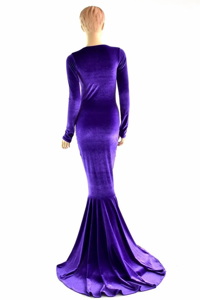 Purple Velvet Puddle Train Gown