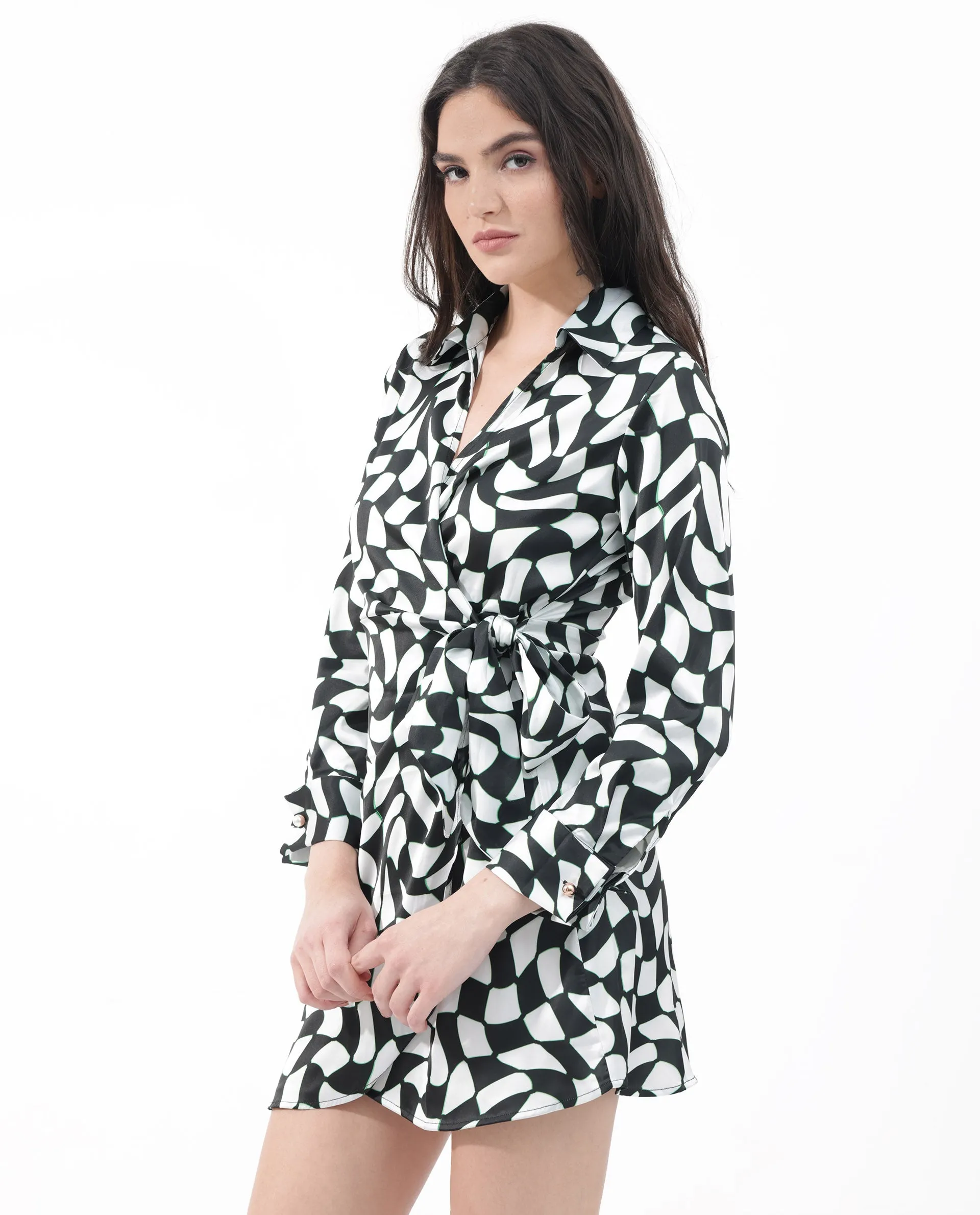 Rareism Women Bernard Multi Polyester Fabric Regular Sleeves V-Neck Abstract Print Regular Length Dress