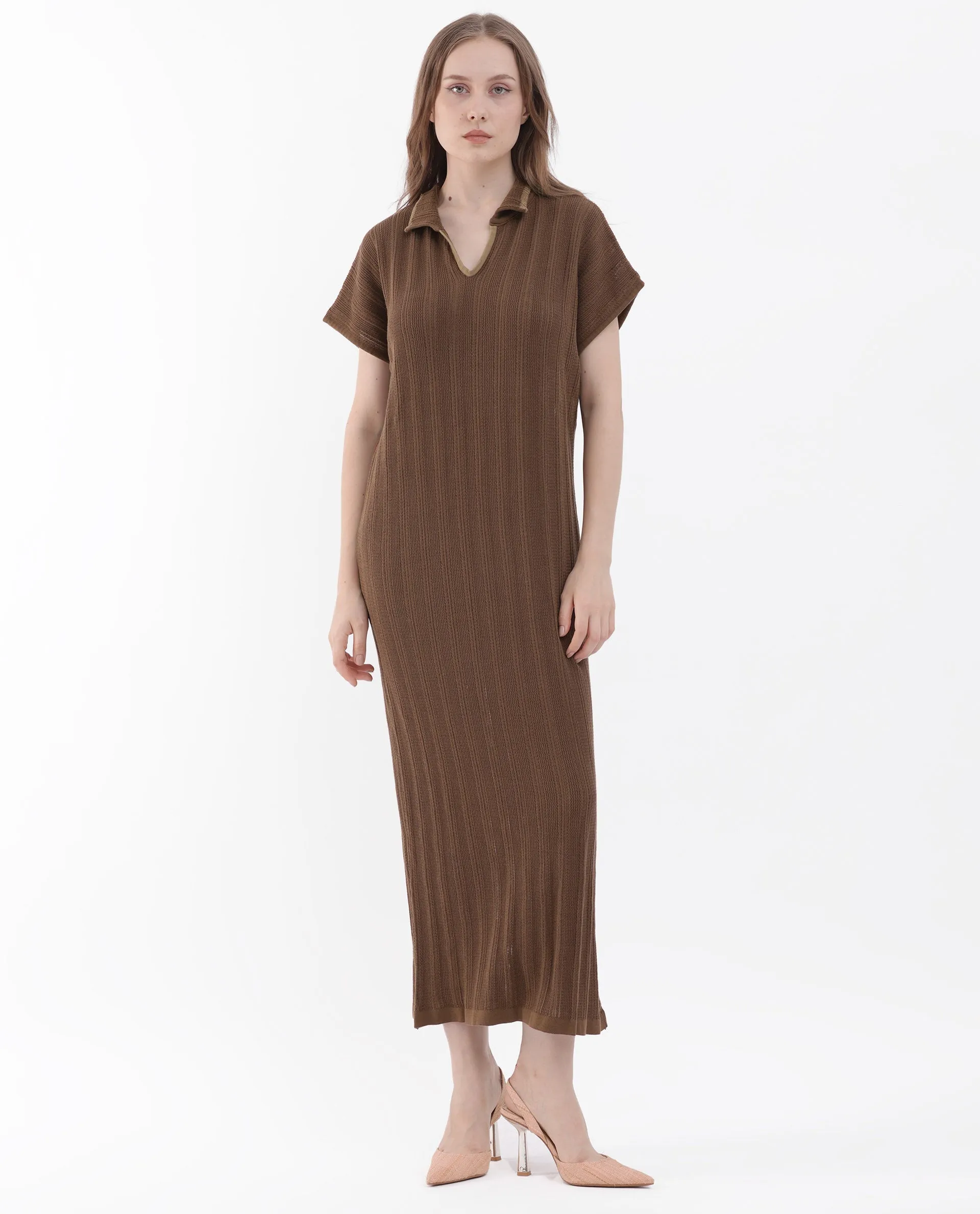 Rareism Womens Meyora Brown Dress V-Neck Solid