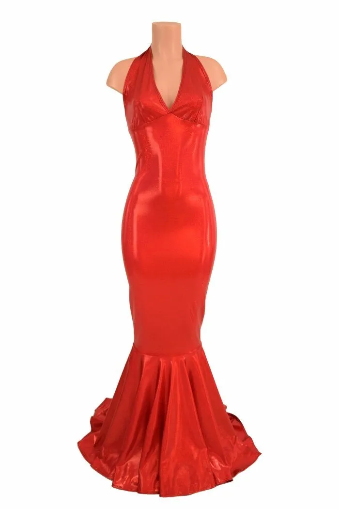 Red Sparkly Jewel Halter Gown