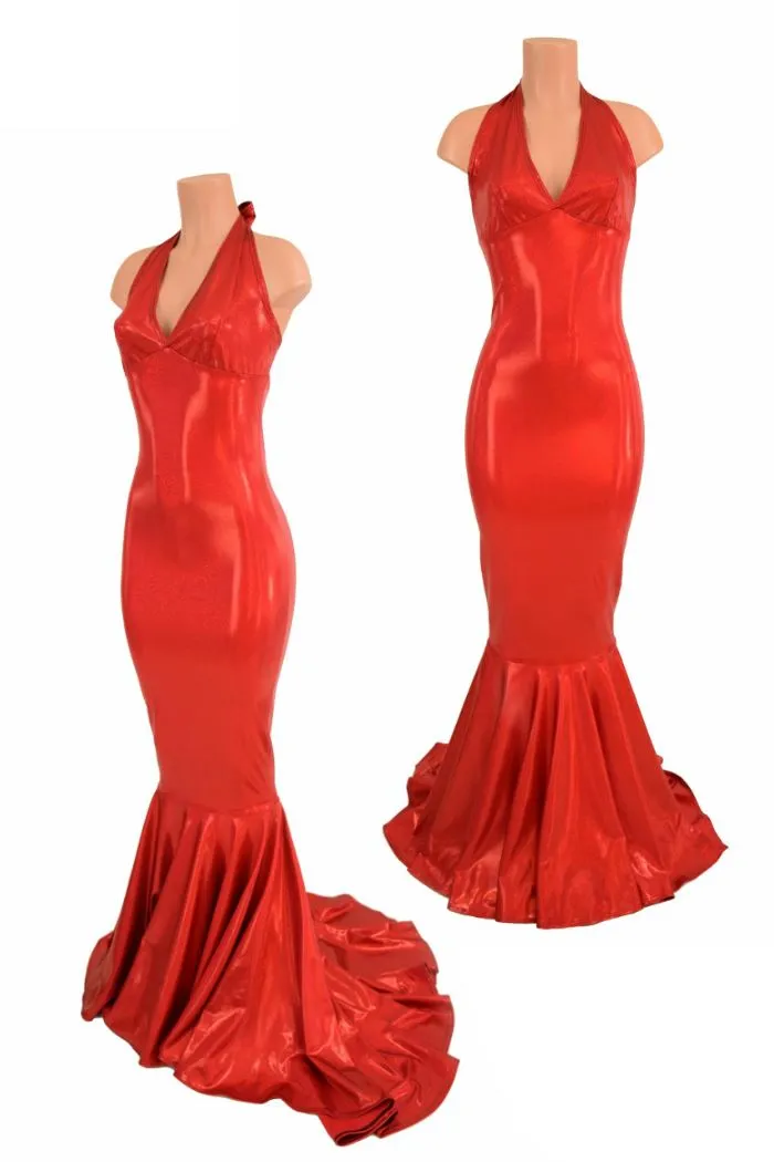 Red Sparkly Jewel Halter Gown