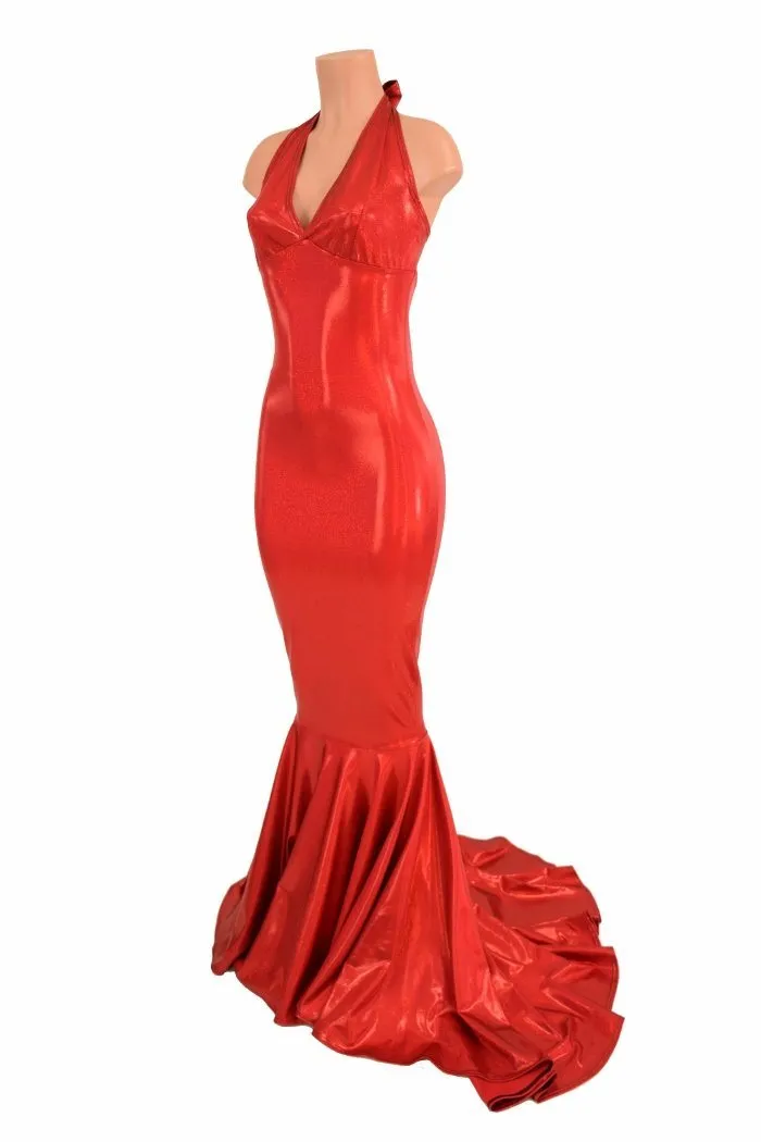 Red Sparkly Jewel Halter Gown