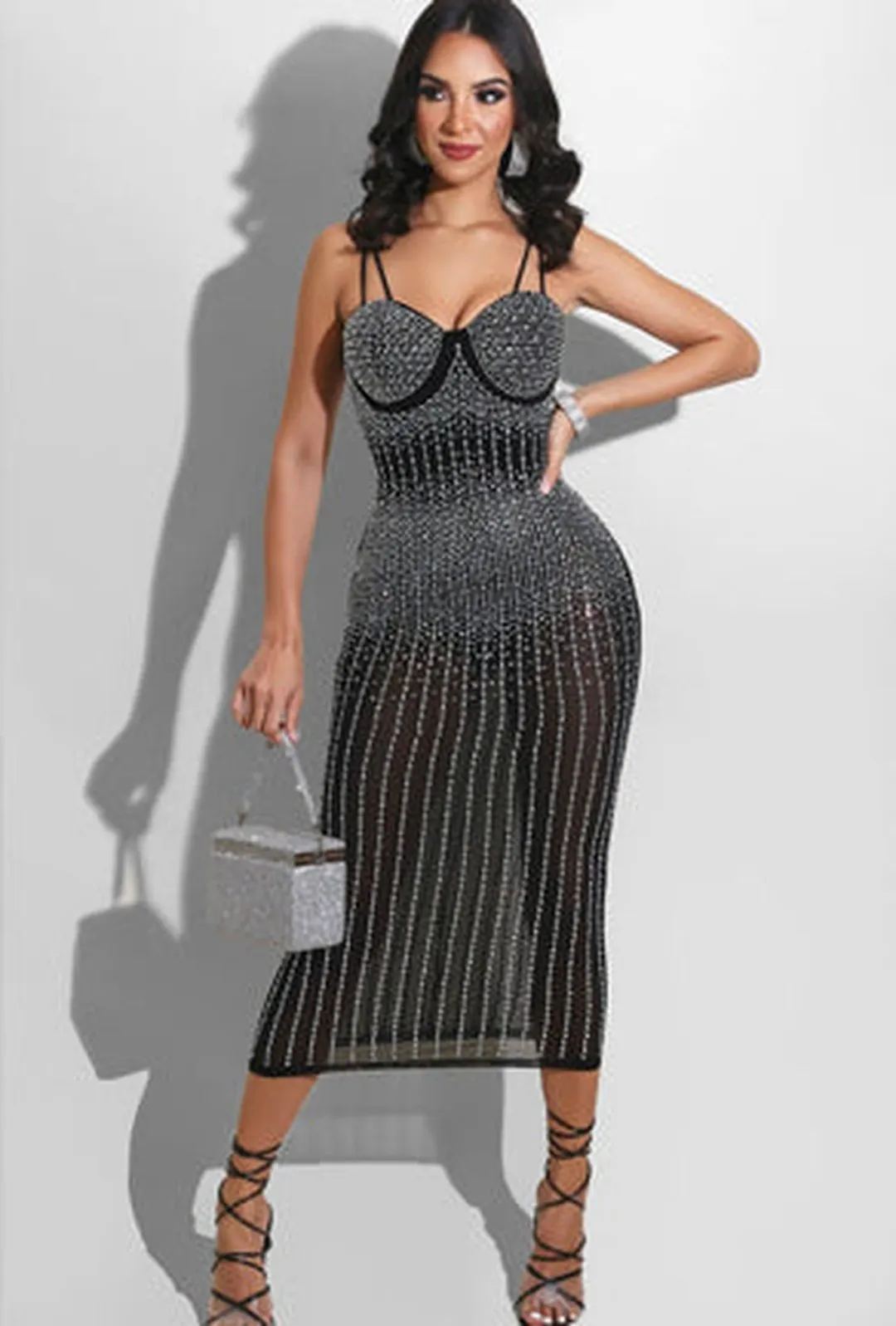 ROCHELLE - SPARKLING STUD MAXI DRESS