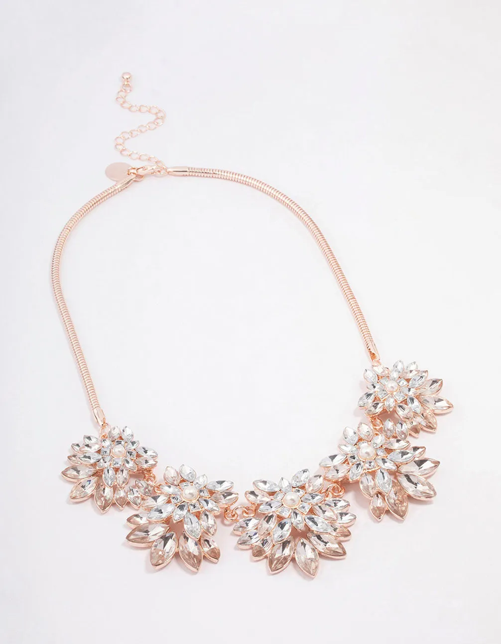 Rose Gold Marquise & Pearl Flower Statement Necklace