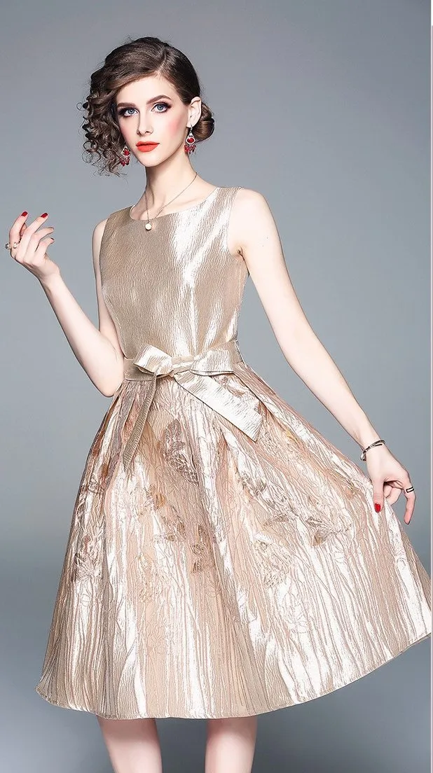 Round Neck Gold Wire Positioning Jacquard Big Swing Dress Host Banquet Dress