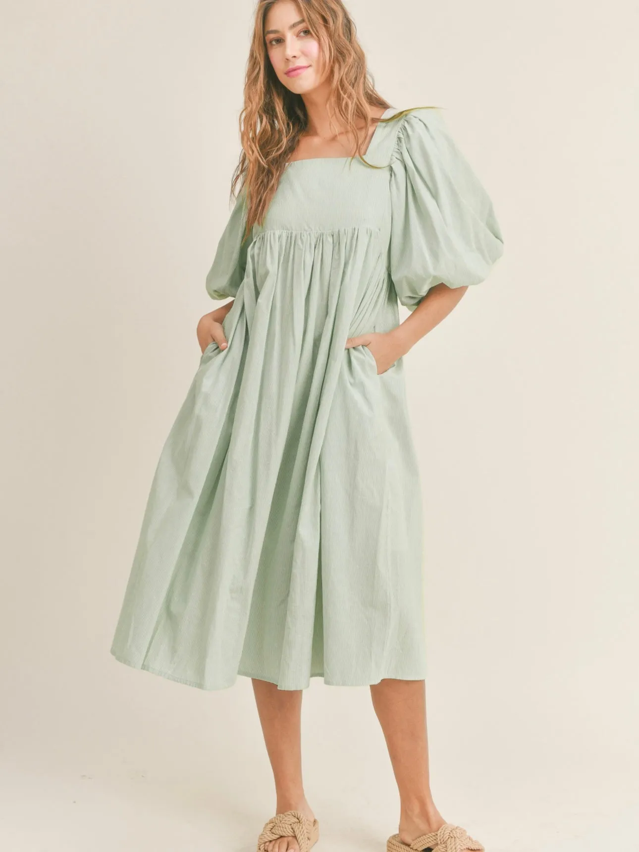 Sage Puff Sleeve Dress