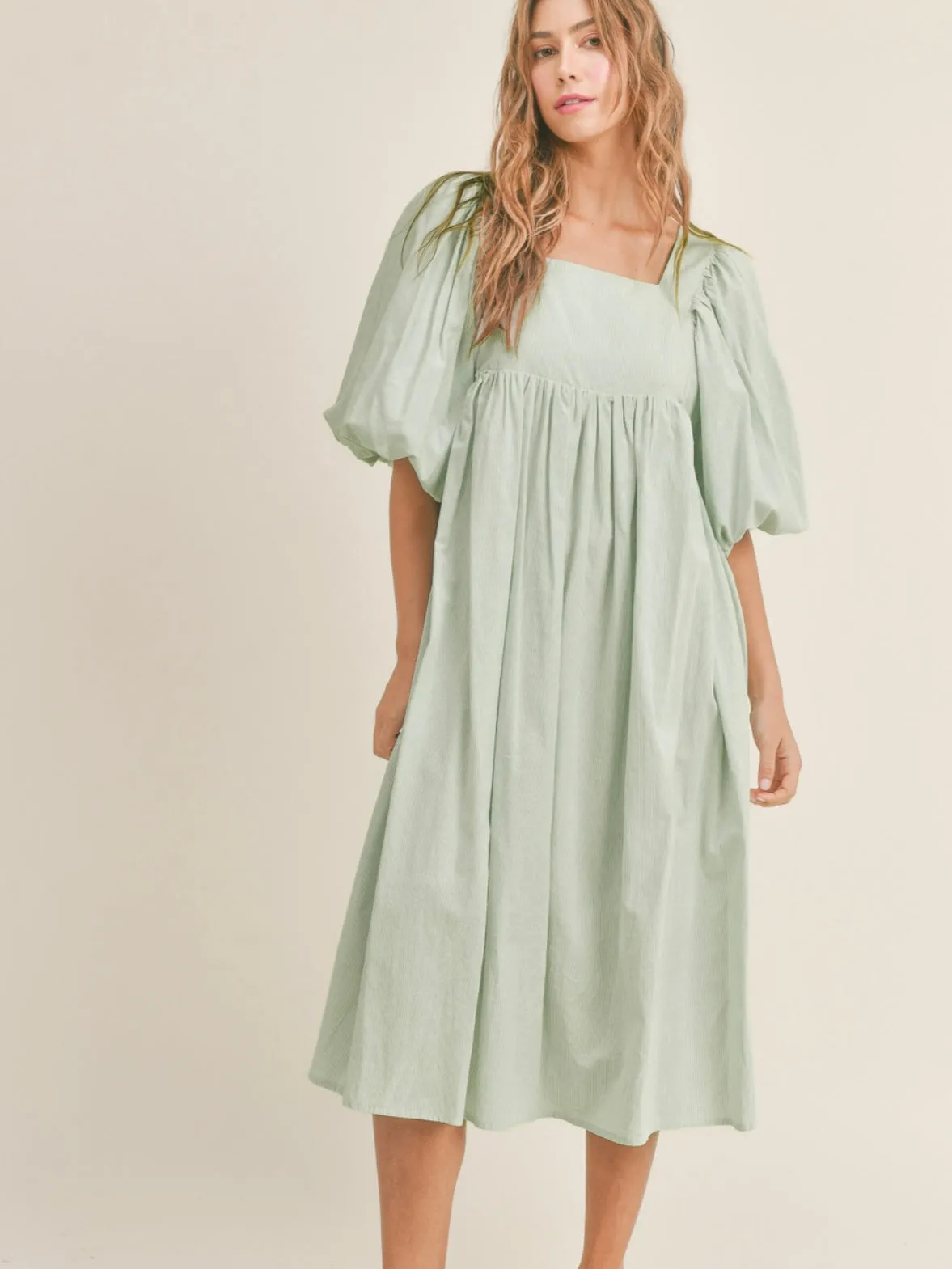 Sage Puff Sleeve Dress