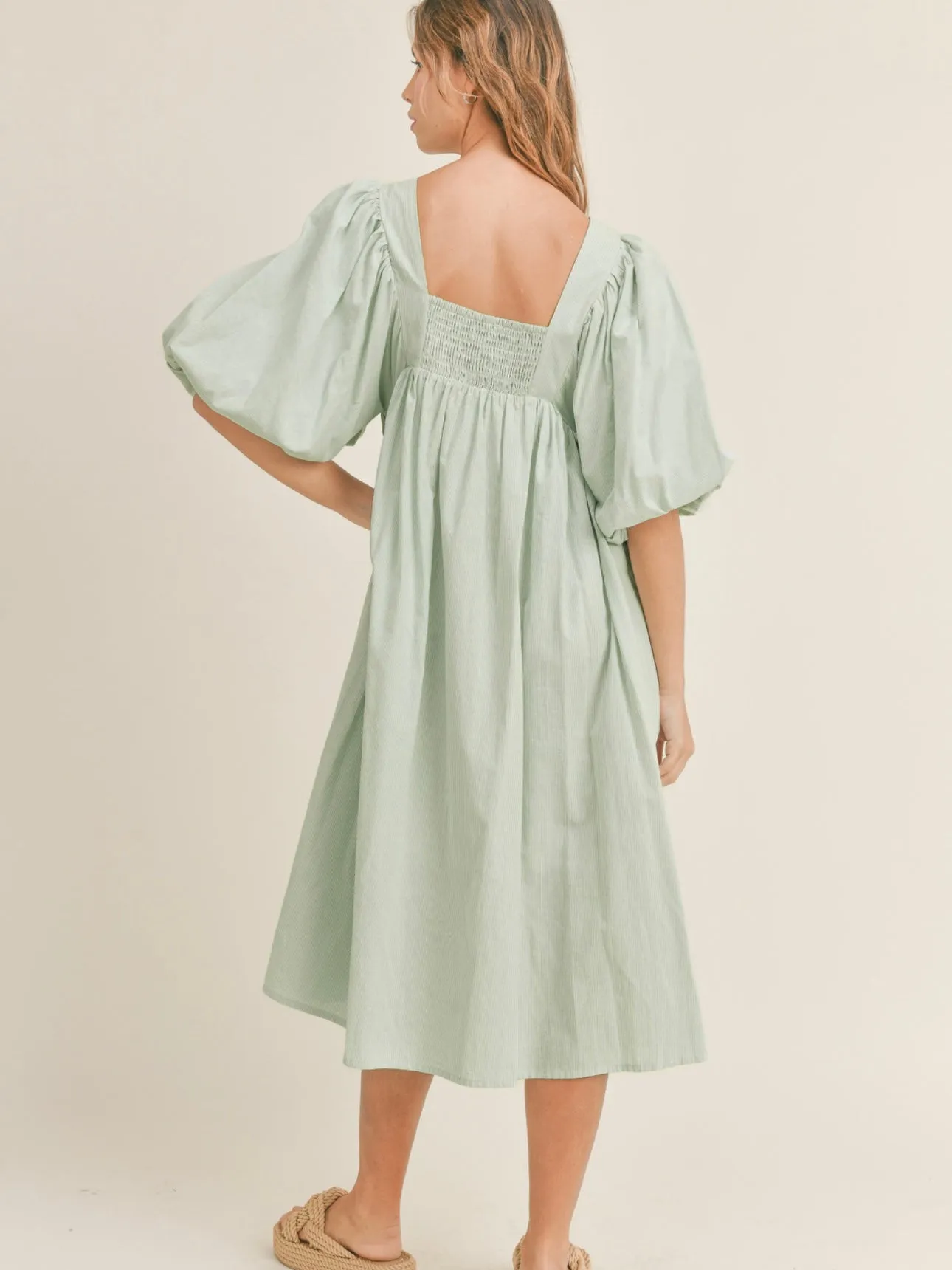 Sage Puff Sleeve Dress