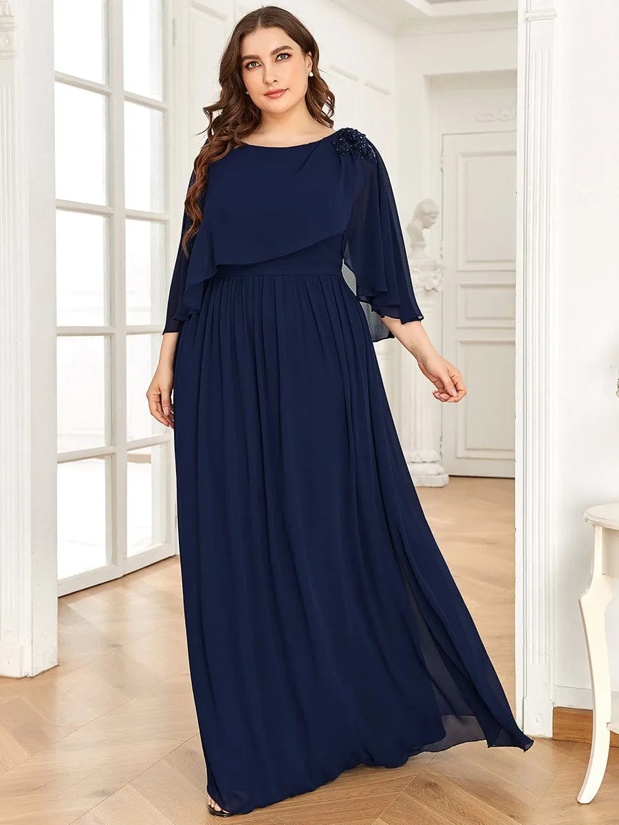 Sequin Applique Chiffon Cape A-Line Mother of the Bride Dress