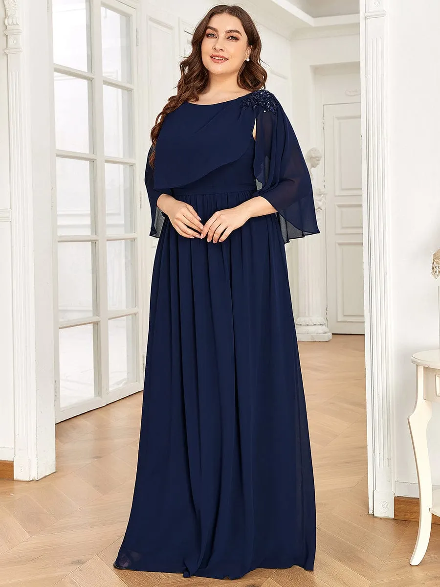 Sequin Applique Chiffon Cape A-Line Mother of the Bride Dress