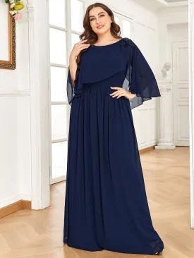 Sequin Applique Chiffon Cape A-Line Mother of the Bride Dress