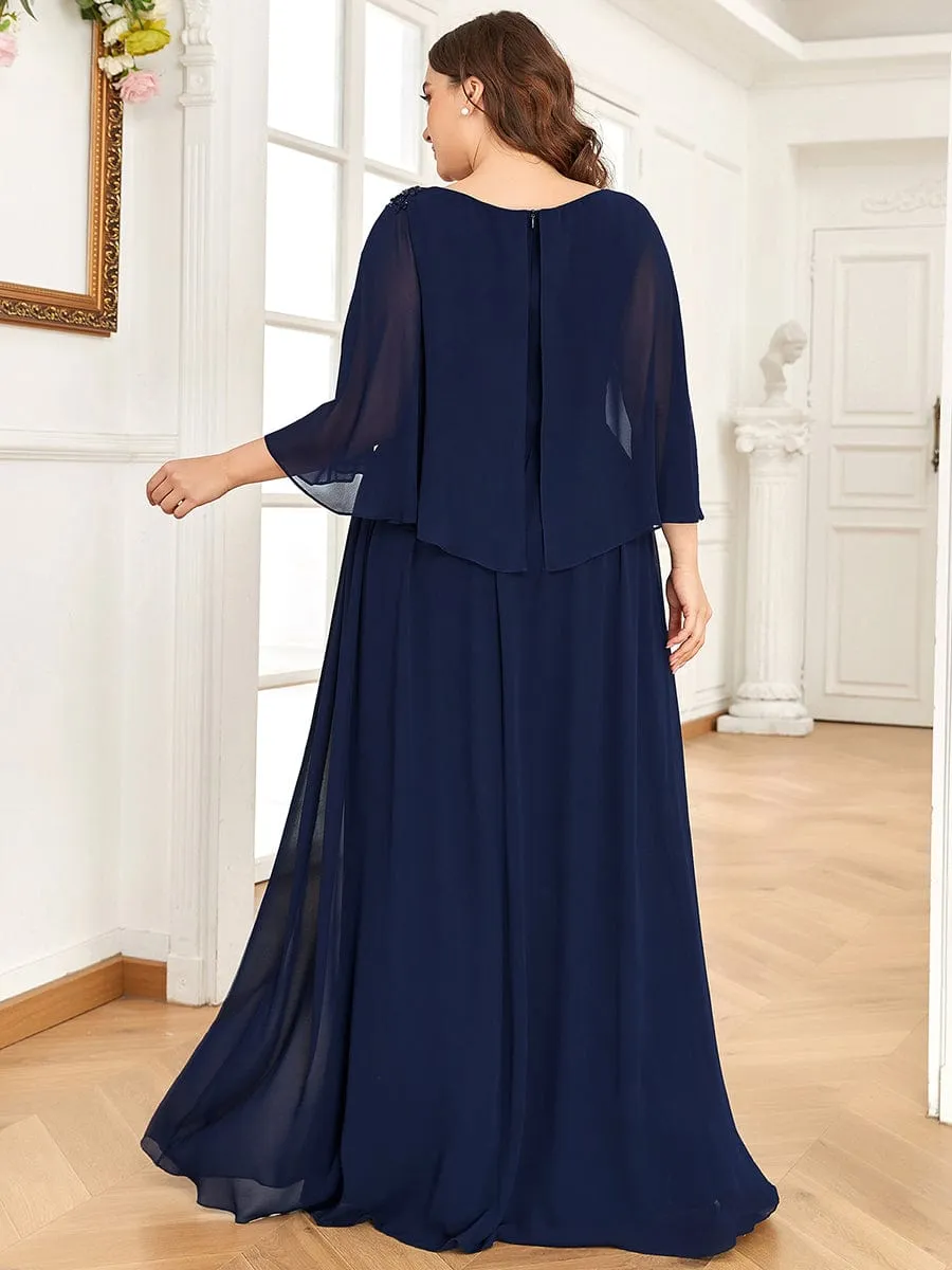 Sequin Applique Chiffon Cape A-Line Mother of the Bride Dress