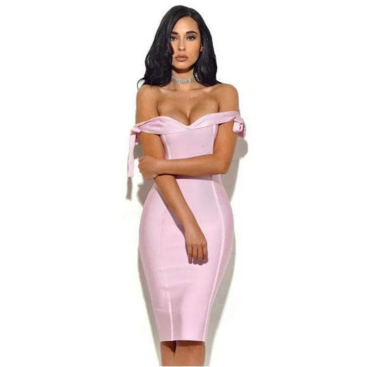 Sexy Off the Shoulder Strap Backless Solid Color Bodycon Dress