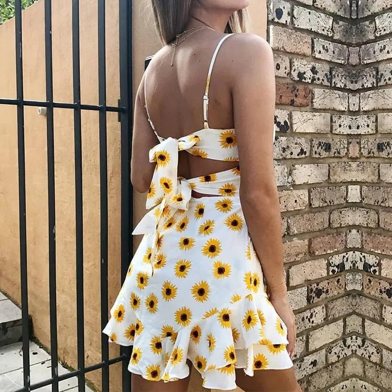 Sexy Spaghetti Strap Printed Beach Mini Dress