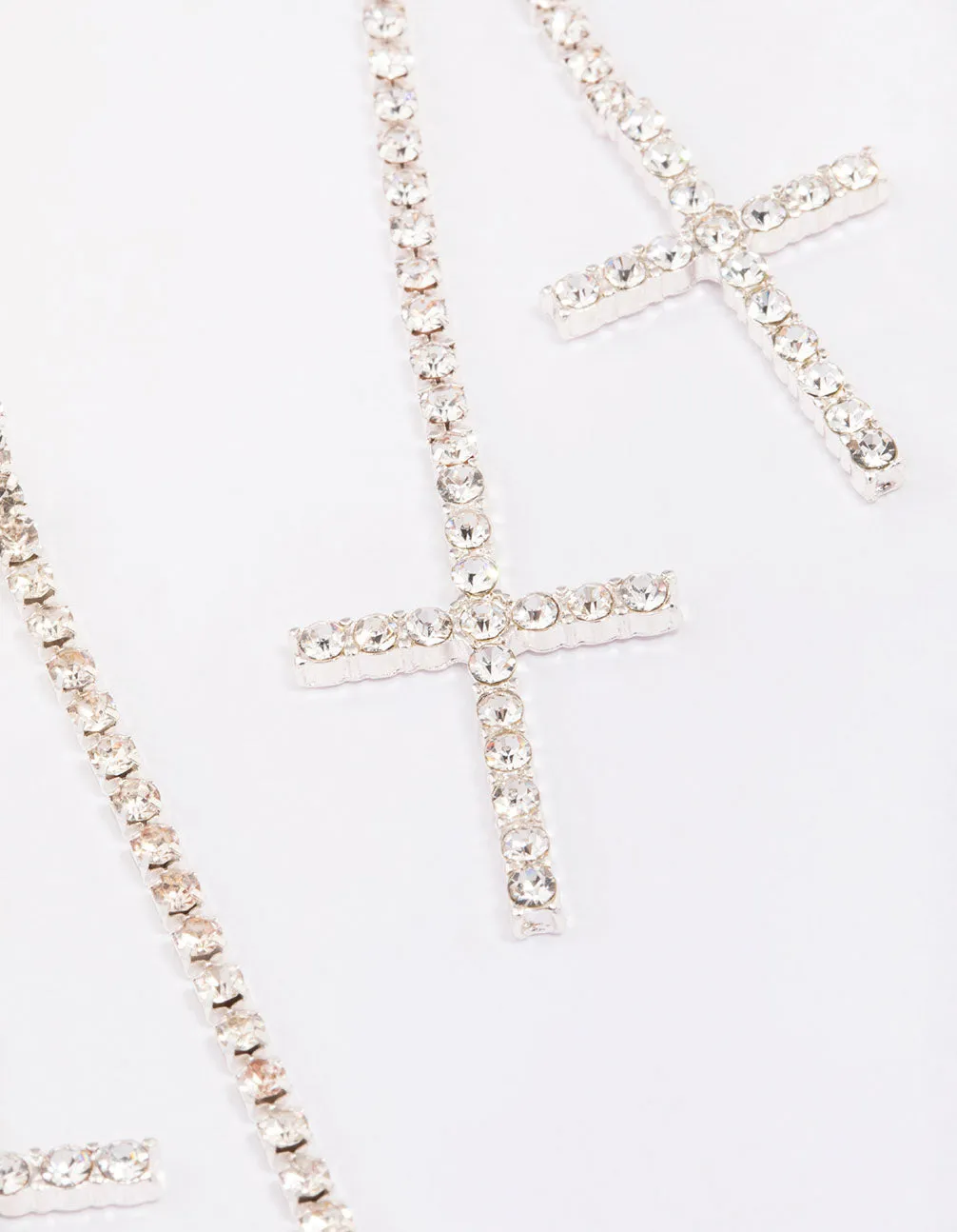 Silver Double Cross Cupchain Drop Earrings