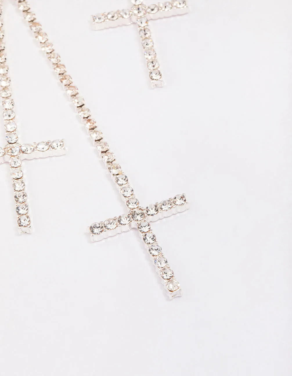 Silver Double Cross Cupchain Drop Earrings