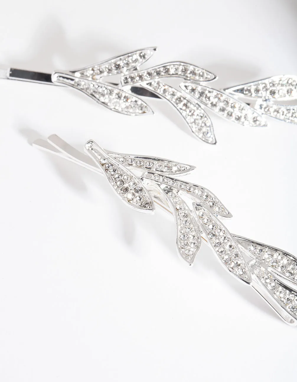 Silver Double Leaf Diamante Clip Pack