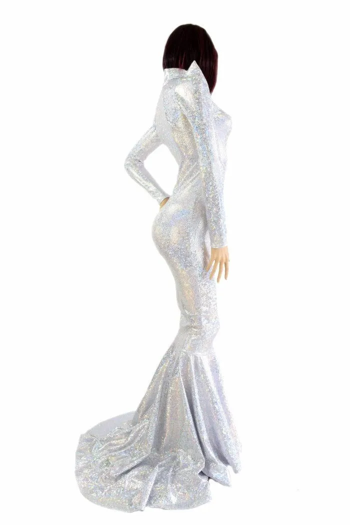 Silver on White Shattered Glass Gown