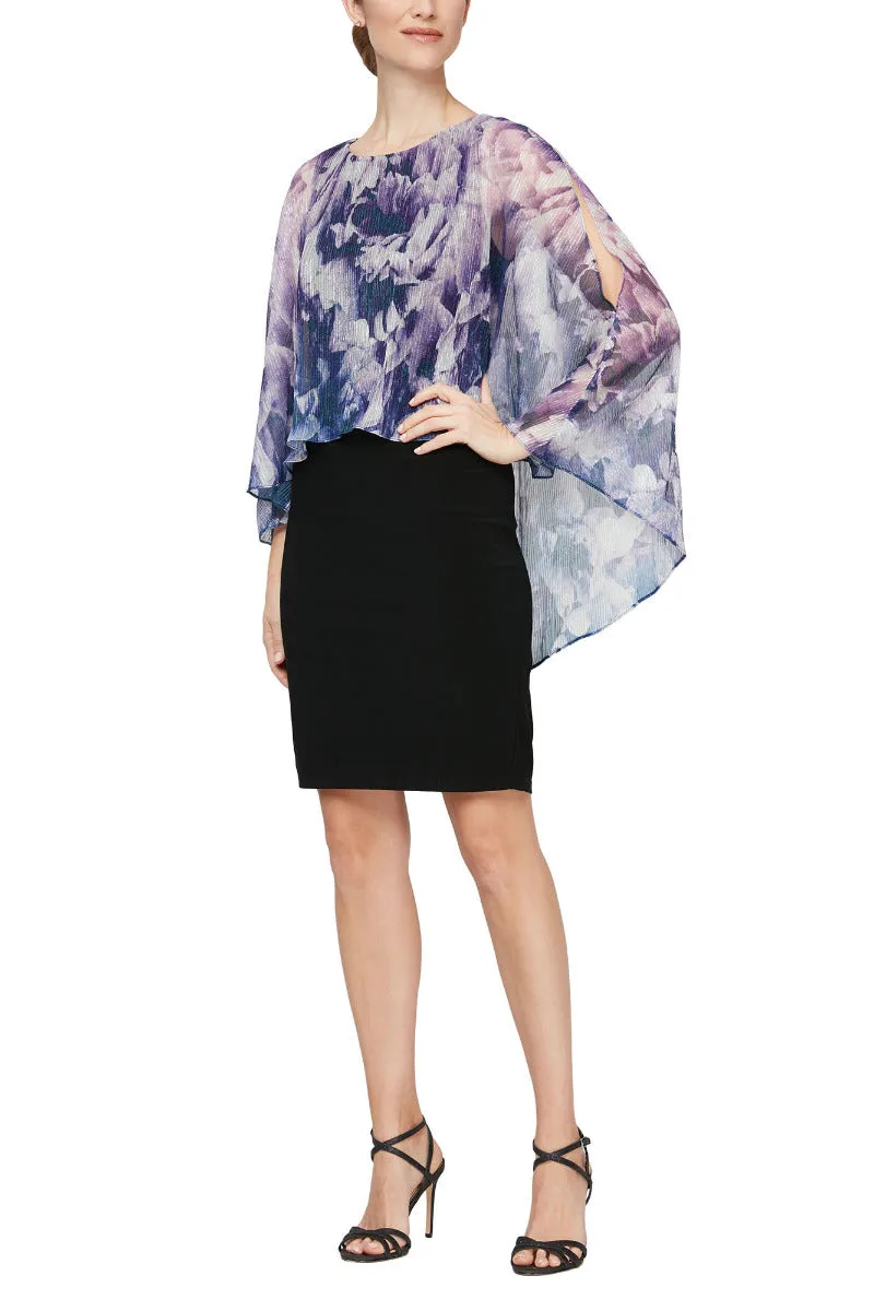 SL Fashion Crew Neck Printed High Low Hem Overlay ITY Dress