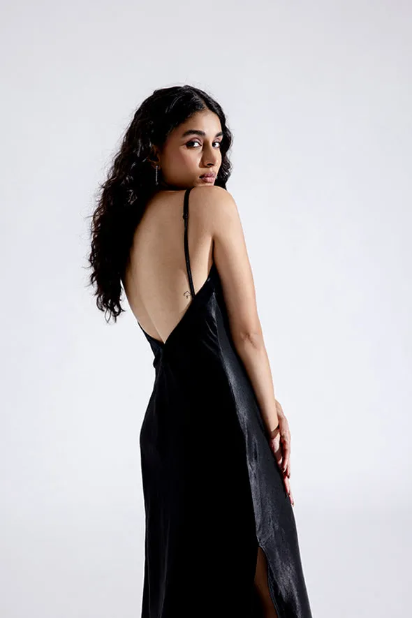 Sleek Ebony Slip Dress