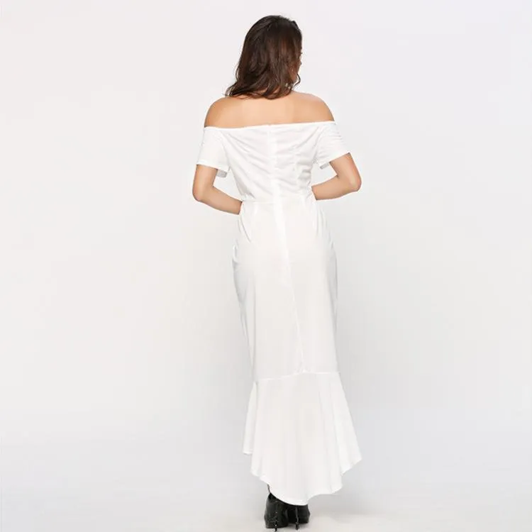 Solid Color Off Shoulder Irregular Evening Maxi Dress