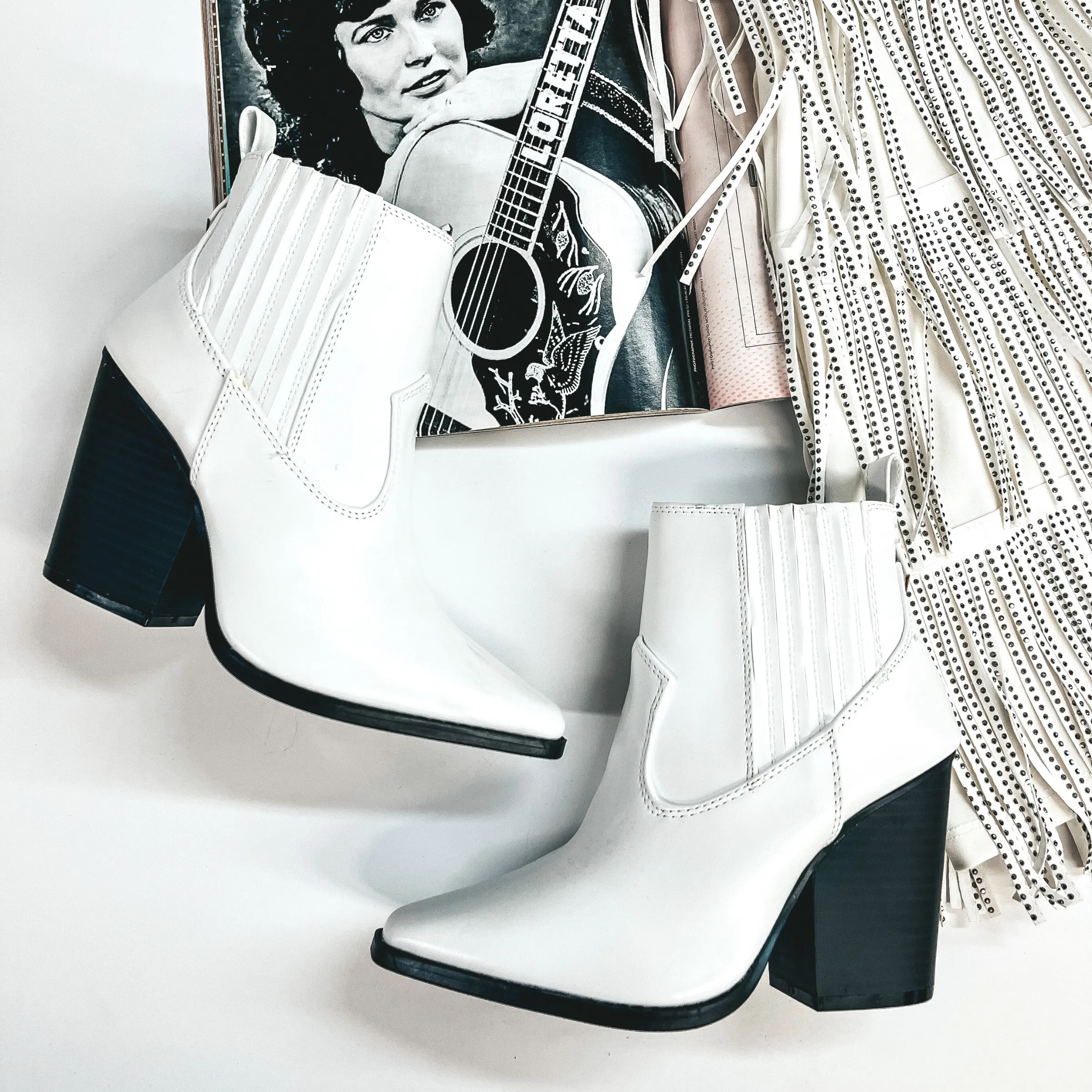 Still Strutting Heeled Ankle Booties in White