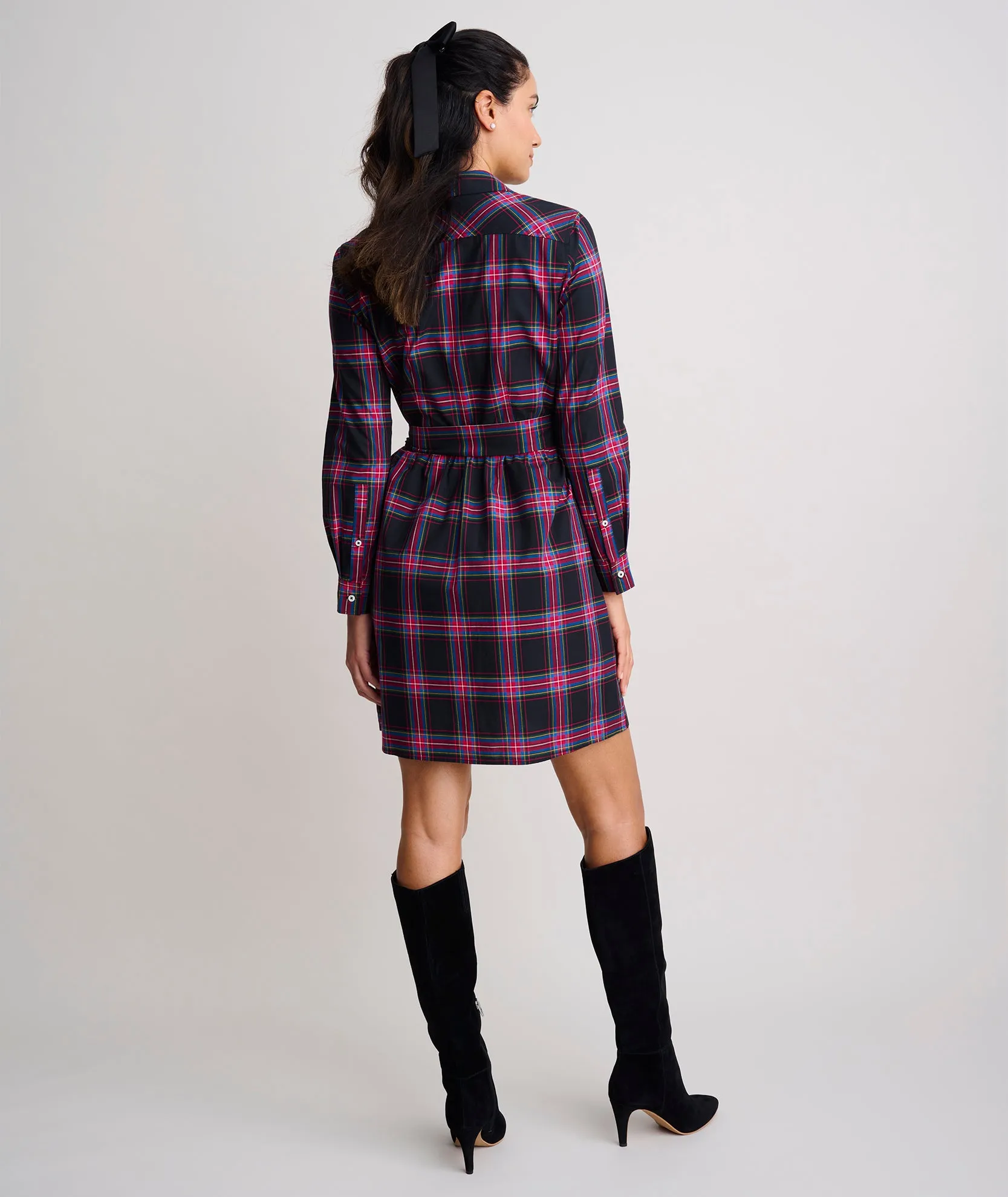 Stretch Cotton Stewart Plaid Cassie Shirt Dress