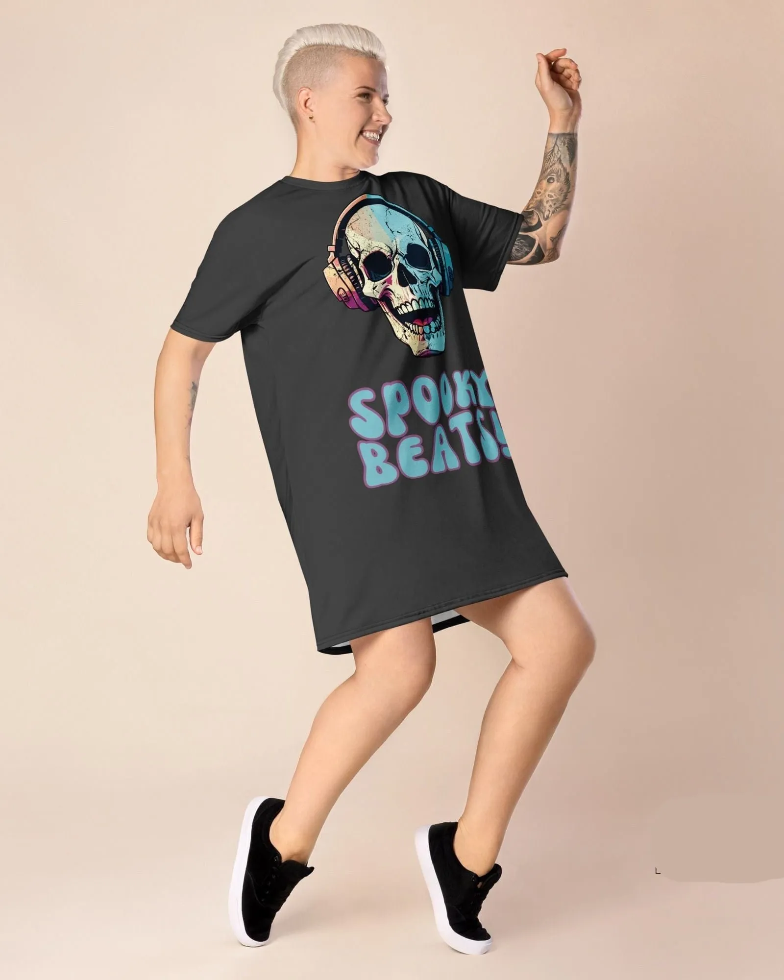 T-Shirt Dress: Spooky Beats Eclipse - Exclusive Halloween Style