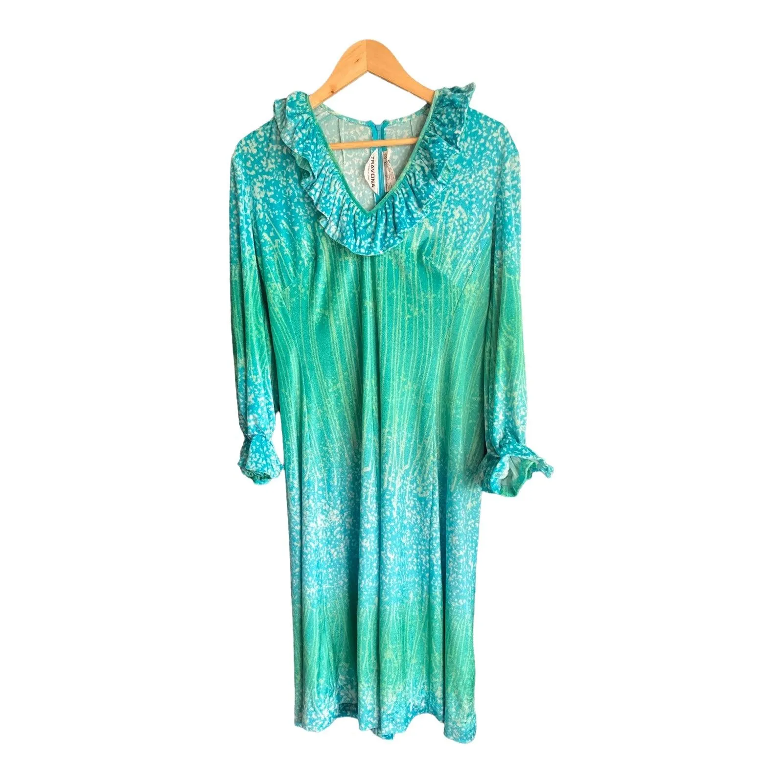 Travona Petrol Blue And Green Long Sleeved Dress UK Size 16