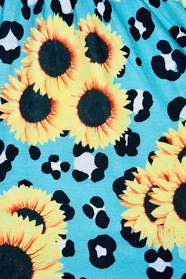 Turquoise cheetah print w/sunflowers swirl dress w/pockets