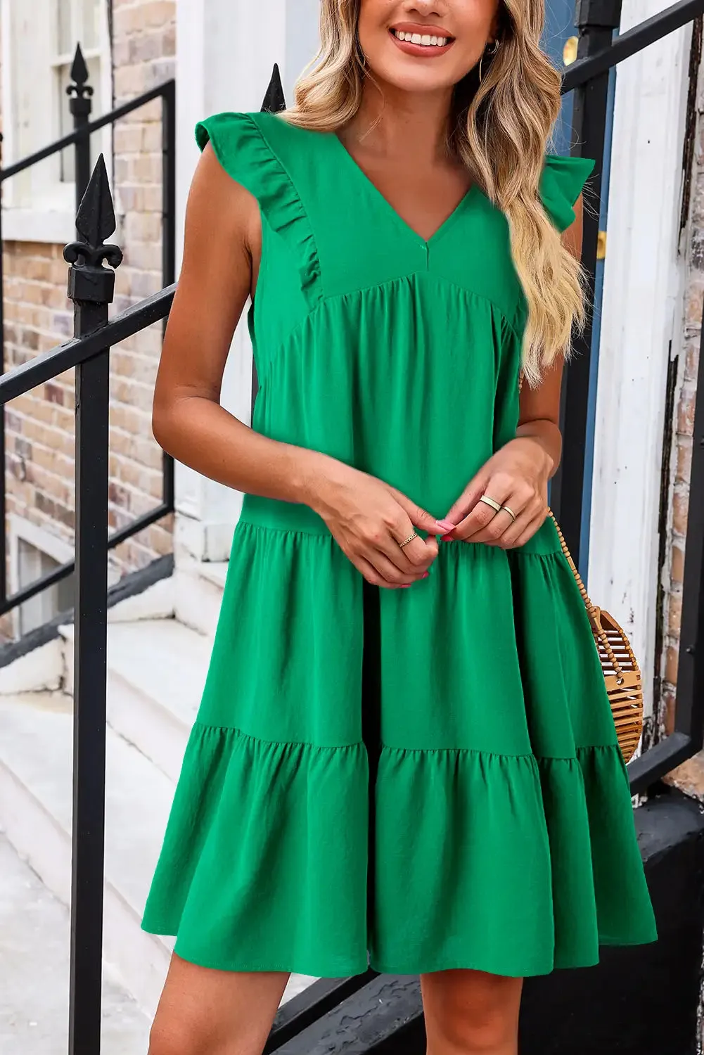 Vibrant Green Ruffle Mini Dress