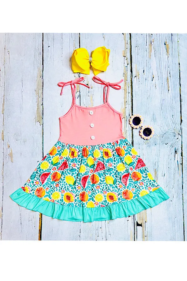 Watermelons, peaches, & lemons girls swirl dress XCH0888-21H