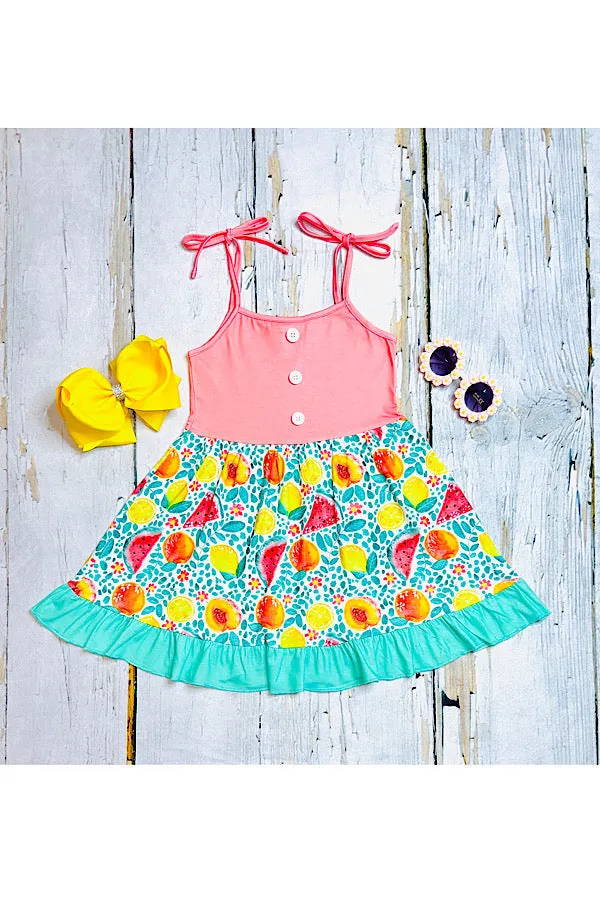 Watermelons, peaches, & lemons girls swirl dress XCH0888-21H