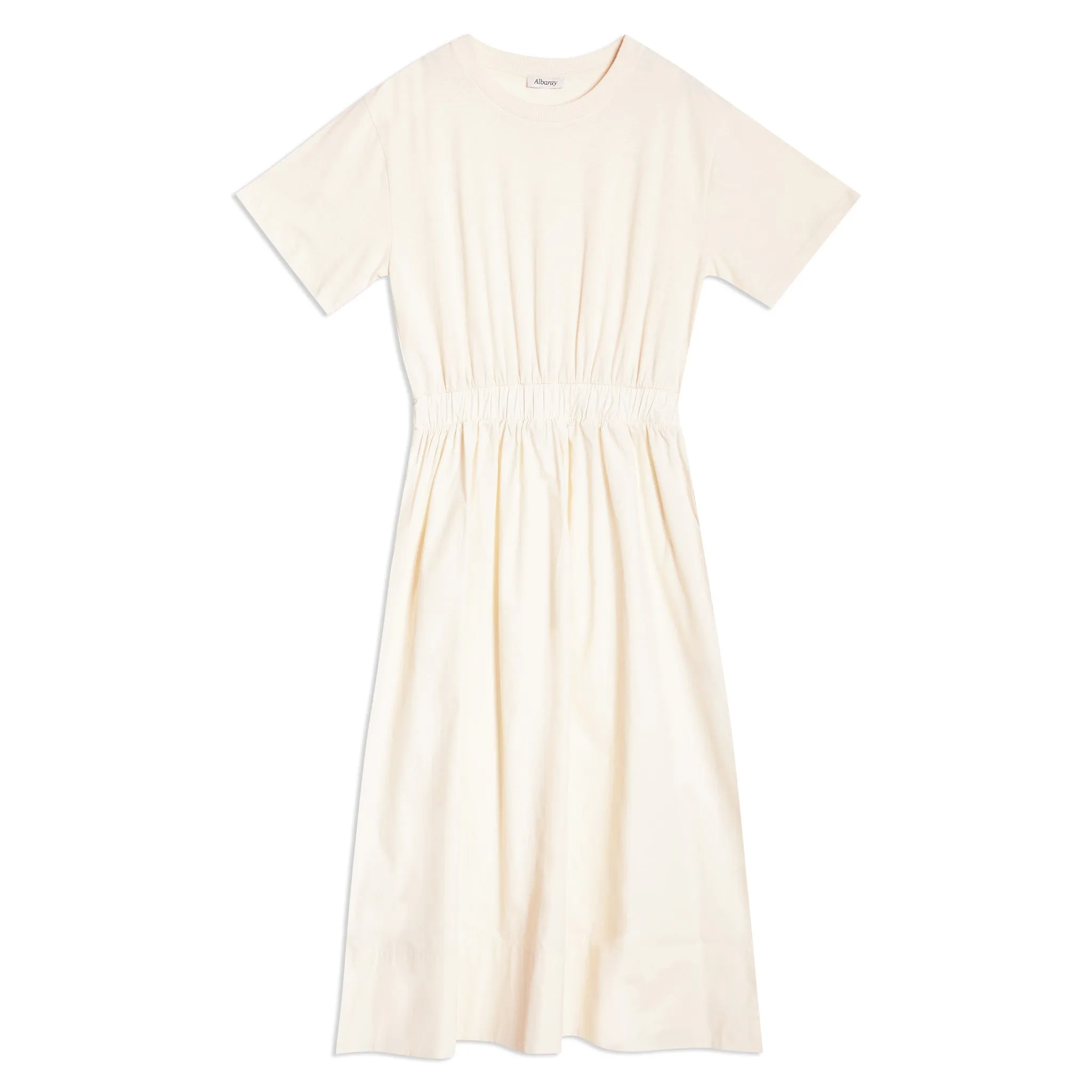 Woven Mix T Shirt Dress Cream by Albaray